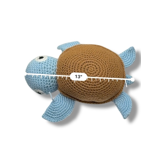 Handmade Crochet Sea Turtle Plush Blue Brown 13x6.5 Knit Soft Stuffed Animal Toy - Picture 6 of 7